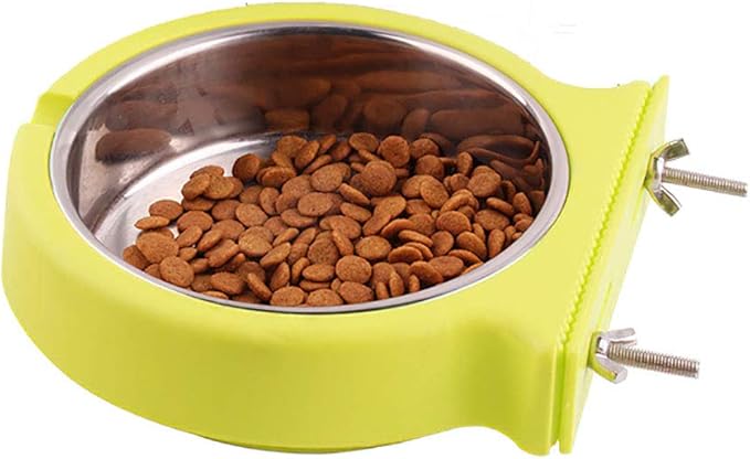 Crate Dog Cat Bowls, Removable Stainless Steel Hanging Pet Cage Bowls for Kennel, Crate Food Water Feeder Bowls with Bolt Holder for Cat, Puppy, Rabbite Birds and Other Small Animals (Small, Green)
