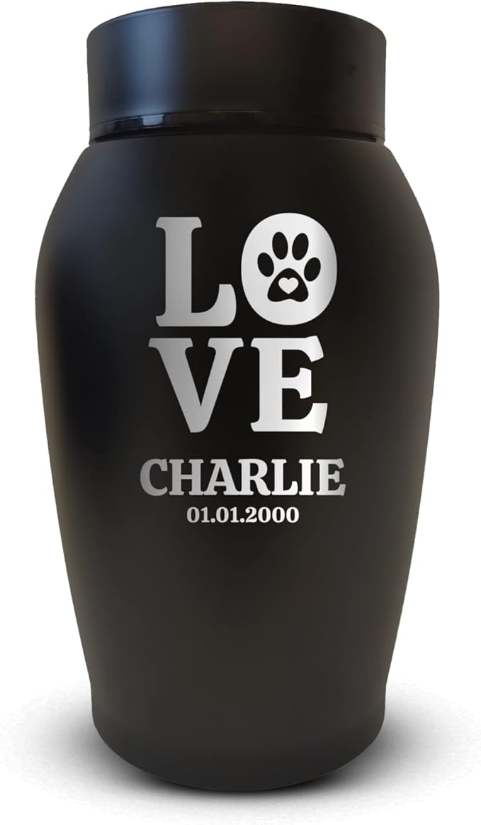 Personalized Custom Dog Urn Engraved Dog Name and Date - Stainless Steel cremation urns for dogs ashes with Airtight Closure | Love Print