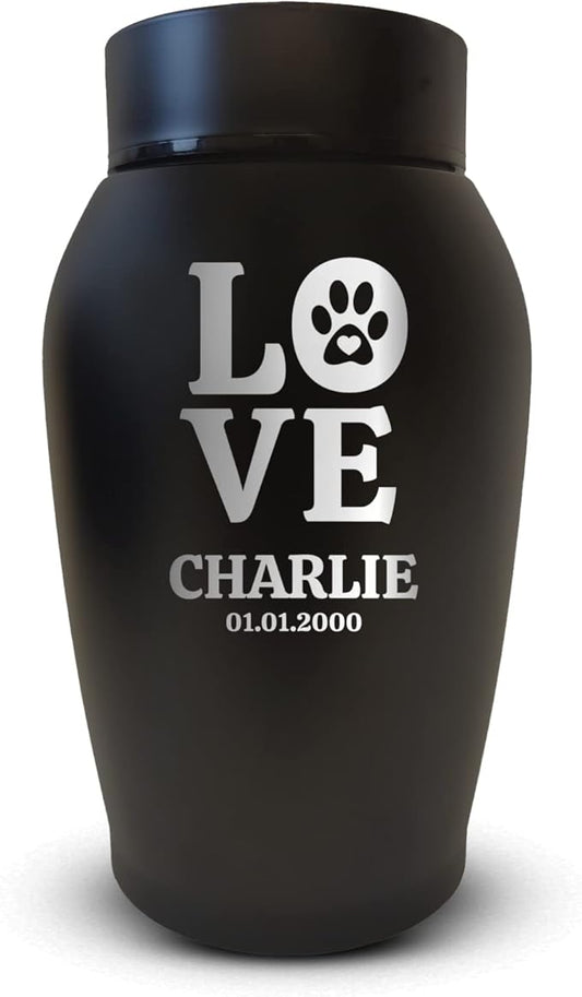 Personalized Custom Dog Urn Engraved Dog Name and Date - Stainless Steel cremation urns for dogs ashes with Airtight Closure | Love Print