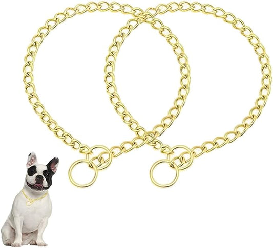 Gold Dog Choker Collars,2-Pack Metal Slip Link Martingale Collar Training Heavy Duty Dog Choke Collars Boys Girls Puppy Collars for XXS XS Small Medium Large Big Breed,M