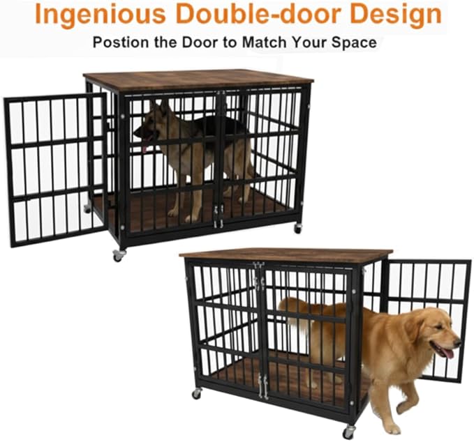 42" Dog Crate Furniture, Heavy Duty Dog Kennel Indoor for Large Dogs, Escape-Proof and Chew-Proof Wooden Dog Cage for high Anxiety Dog, Decorate House as TV Stand, End Table