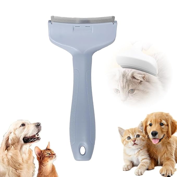 Pet Hair Removal Comb, Cats Dogs Comfy Deshedding Comb, Cat Dog Pet Grooming Brush For Cleaning Shedding Hairs, De-Shedding Clear Tool for Short and Long Hair Pets (Blue, Small)