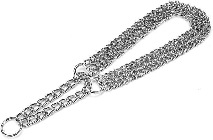 Silver Dog Chain Collar, Heavy Duty Training Triple Row Chains Choker Collar Metal Slip Choke Collar Martingale Collars for Small Medium Large Dog, D2.0mm