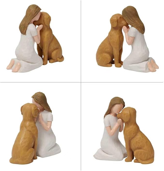 Pet Memorial Figurine for Dog Lovers, Hand-Painted Brown Dog Statue, Girl and Pet Keepsake, Friendship Remembrance Gift, Sympathy Memorial for Loss of Beloved Pet（Brown）