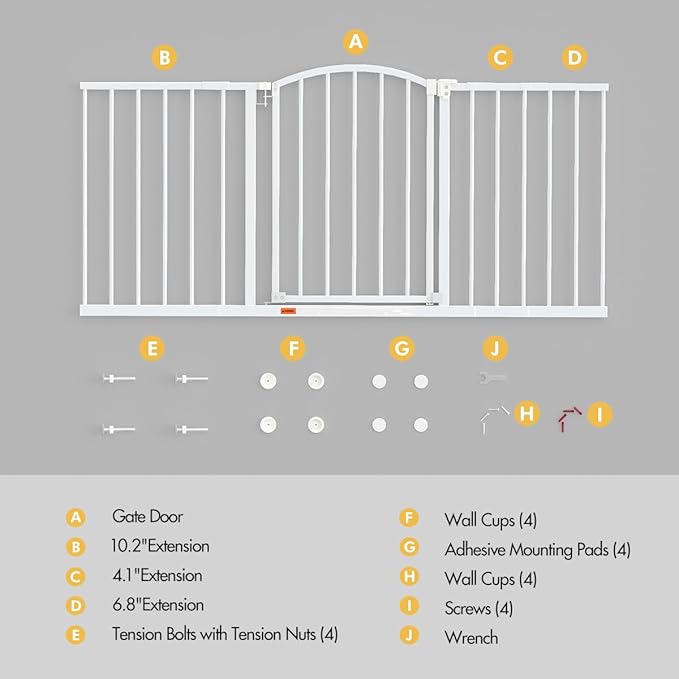 Baby Gate for Stairs, 28"-51.5" Adjustable Width, 27" Height, Dog Gate for Doorways with Pressure & Wall Mount Kits, Baby Safety Gate for Stairs, Doorways, and Indoor Use (white28-51.5",27")