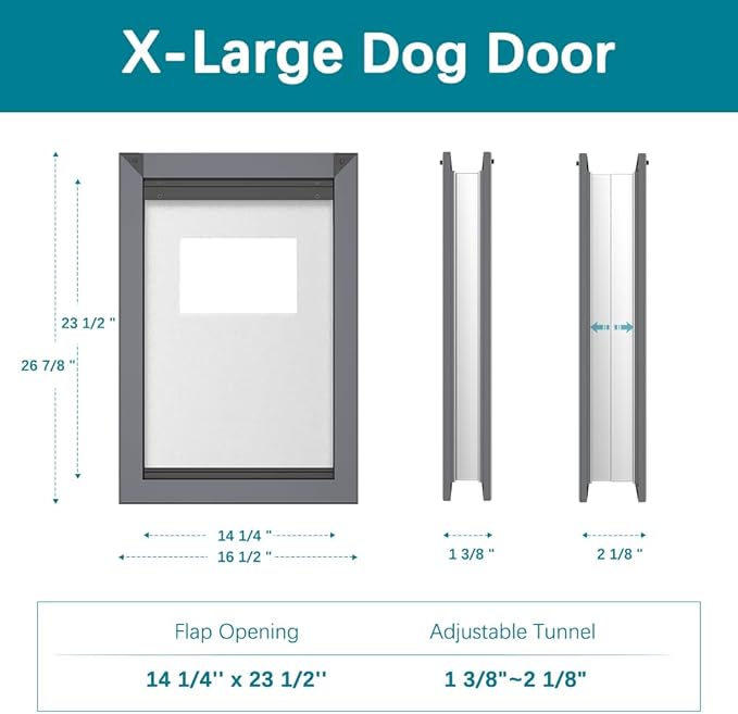 HARDLIGHT Never Rust Extra Large Dog Door with Aluminum Frame, Extreme Weather XL Dog Door for Door, Two Sliding Panels, Pet Door for Dogs Up to 220 lbs