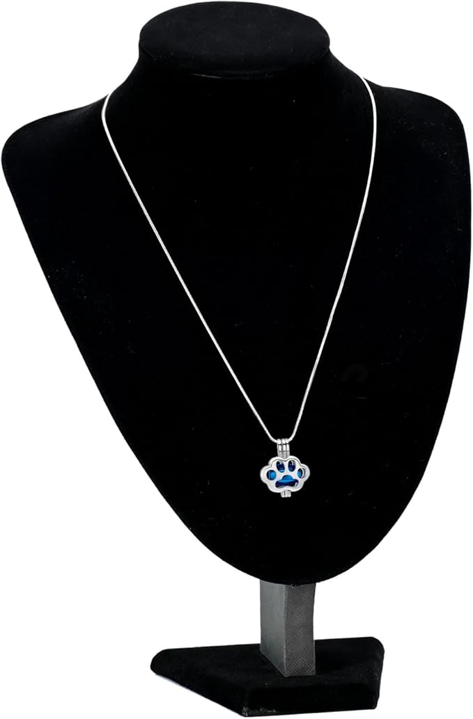 Pet Cremation Jewelry for Ashes Paw Memorial Locket Urn Necklace Keepsake Cremation Jewelry for Dog/Cat (Silver-Blue)