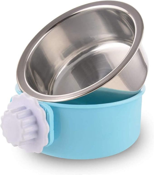 Crate Dog Bowl-Stainless Steel Removable Hanging Food Water Bowl Cage Coop Cup for Pet,Blue (LJ-ZLK-110808)