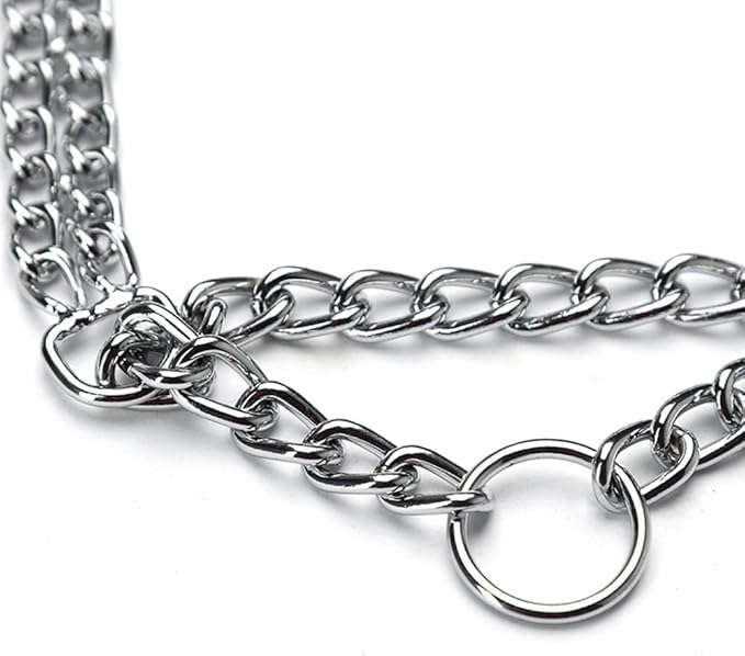 Silver Dog Chain Collar for Medium Dogs, Training Double Row Chains Choker Collar Heavy Duty Metal Slip Choke Collar Martingale Collars for Small Medium Large Dog, D2.5mm