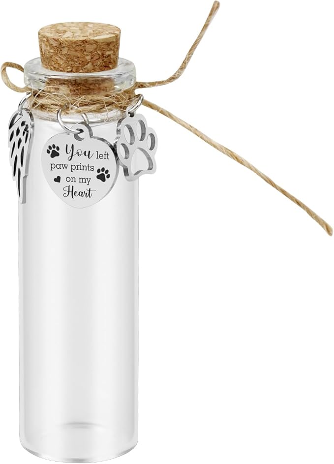 Pet Hair Memorial Glass Bottle,Vial for Ashes Or Hair Dog Or Cat Keepsake Pet Loss Memory Sympathy Gift (1pcs Glass Bottle)