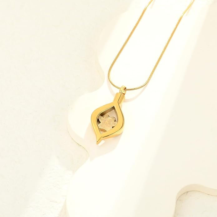 Cremation Jewelry for Ashes The Eye of My Heart Urn Necklace Keepsake with Dog/Cat Paw Memorial Urn Jewelry Stainless Steel Necklace Memorial for Pet Gift for Men Women
