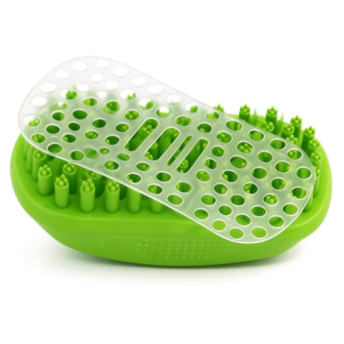 Rubber Curry Brush for Dog, Soft Curry Comb with Removable Screen, Pet Silicone Brush for Short & Long Hair, Use Wet as Bath Scrubber or Dry for Grooming