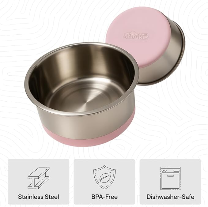 GORILLA GRIP Dog Bowls, Food Grade 304 Stainless Steel, Holds 4 Cups Each (32 fl oz) Food and Water Bowl for Feeding Dogs and Cats, Dishwasher Safe, Rust Resistant, BPA Free Rubber Base Set of 2 Pink