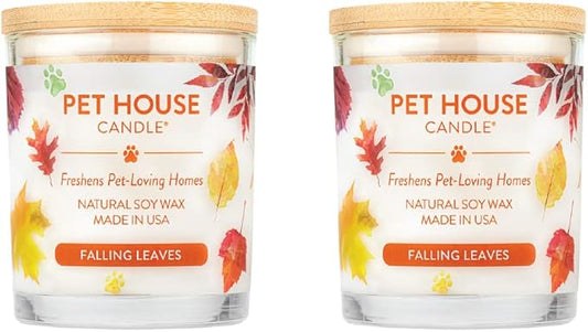 One Fur All Pet House Fall Candles, Long Lasting, Clean Burning, Soy Wax Scented Candles for Pet Odor, Falling Leaves, 2 Pack
