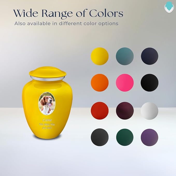 Geturns Embrace Personalized Picture Urn for Small Pets I Yellow Photo Cremation Urns for Dogs and Cats I 44 lbs