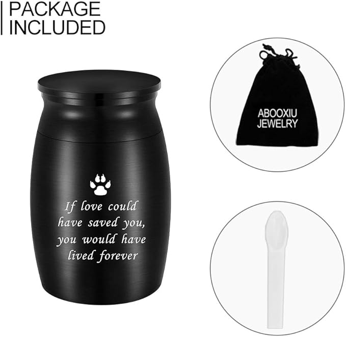 abooxiu 3 Inches Small Keepsake Urn for Pet Dog Ashes Aluminum Mini Cremation Urns for Dog Cat Memorial Ashes Urn for Sharing Fur Friend Ashes-Black