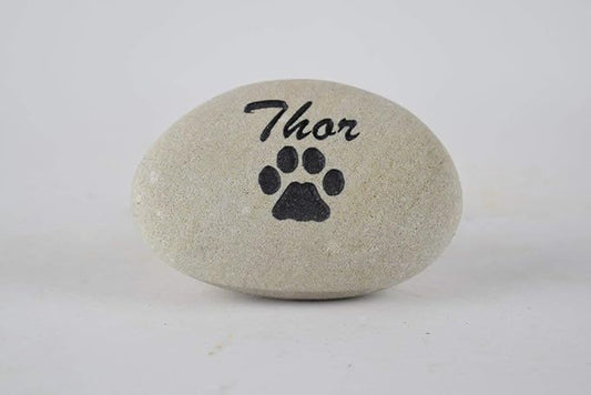 Pet Memorial Headstone Grave Marker - Natural Stone River Rock Sandblast Engraved with Your Pets Name and a Paw Print for Dog or Cat 3" to 4"