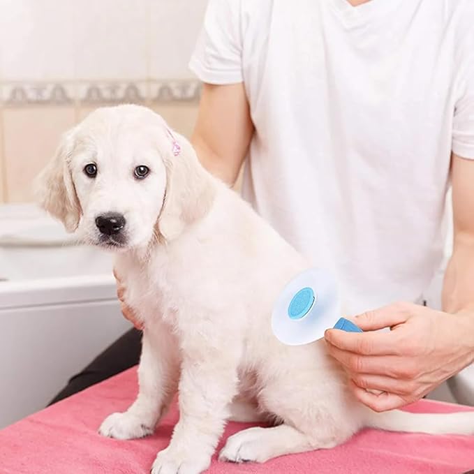 Self-Cleaning Cat and Dog Slicker Brush - Grooming Comb With Smooth Handle, Pet Grooming Tool With Cleaning Button for Shedding and Massage (BLUE)