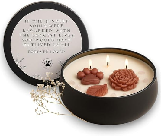 Paw Print Pet Loss Bereavement Candle – Dog Memorial Gifts for Loss of Dogs, Pet Sympathy & Condolence Gift, Rainbow Bridge Remembrance Candle with Rose Quartz Stones, in Memory of Dog Gift