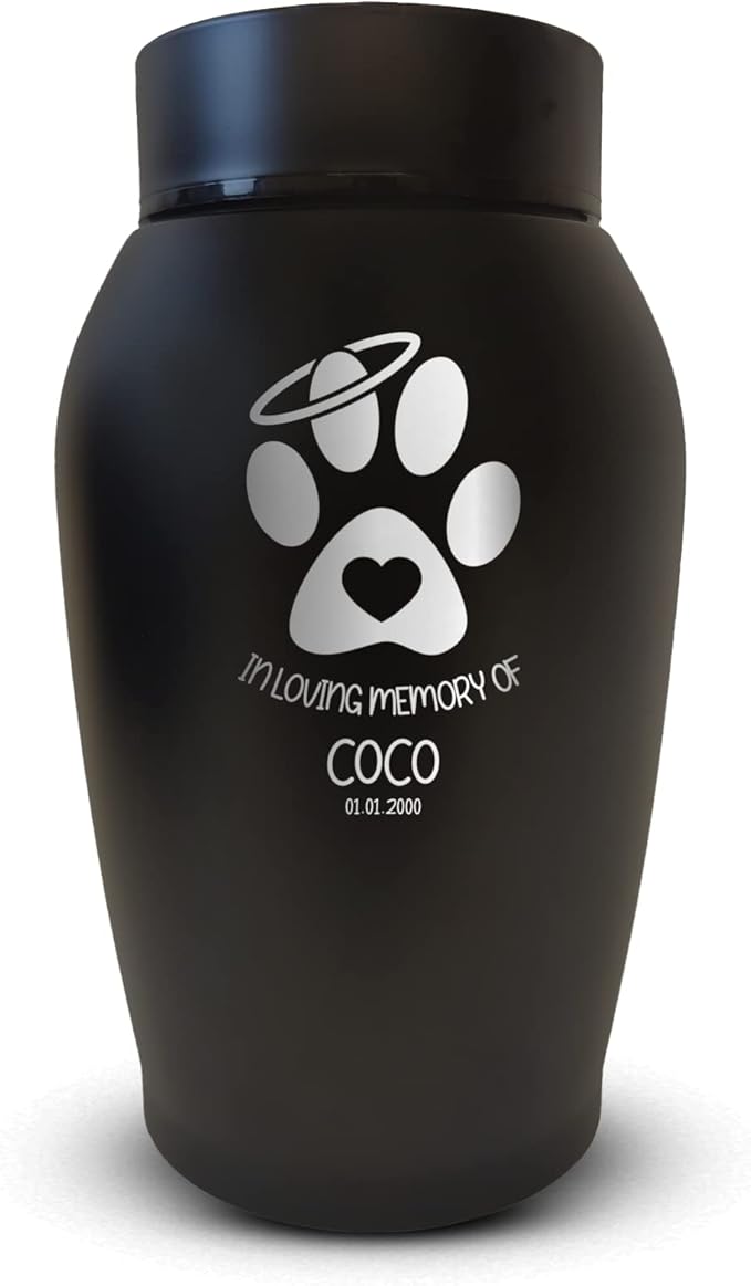 Personalized Custom Dog Urn Engraved Dog Name and Date - Stainless Steel cremation urns for dogs ashes with Airtight Closure | Paw Heart and Halo