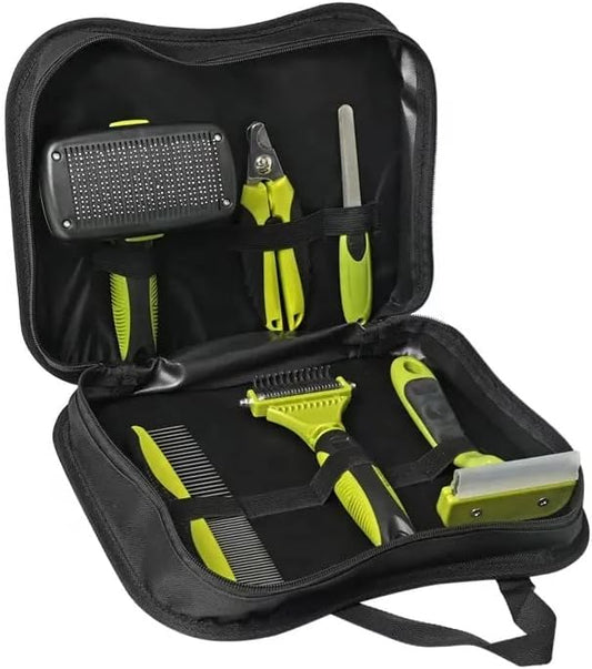 Happlr™ Ultimate Dog Grooming Kit: Dog Brush Set, Dog Hair Brushes - Slicker Brush, Detangling Brush, Dog Brush for Shedding, Undercoat Rake for Dogs | Nail Kit - Dog Nail Clipper, Dog Nail Trimmer