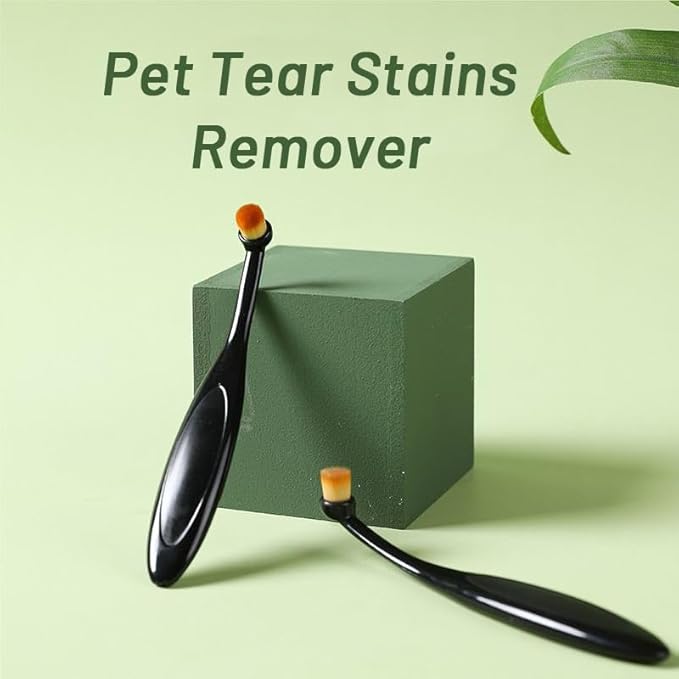 Dog and Cat Eye Powder Brush - 4 Pack Tear Stain Remover Brush with Washable Fiber Ergonomic Handle - Long Tapered Bristles for Dogs, Cats(Black)