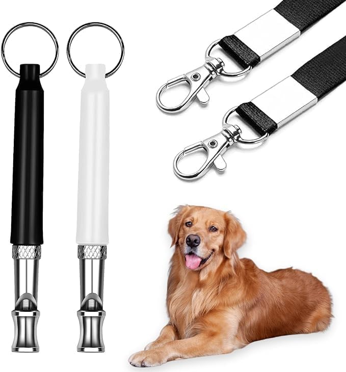 2 Pack Dog Whistle - Dog Whistle to Stop Barking Neighbor's Dog & Long Range Recall, Adjustable Ultrasonic Silent Dog Whistle with Lanyard for Training Recall, Professional Obedience (Black & White)