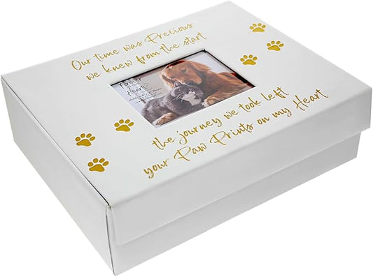 Pavilion Gift Company - Paw Prints On My Heart - Memory Box With 5" x 4" Photo Holder Loss Of Pet Cat Dog Bereavement In Memory