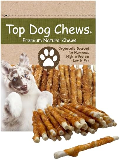 Top Dog Chews - All Natural Chicken Wrapped Rawhide Dog Twists (100 Pack), Natural Chew Sticks for Healthy Teeth and Happy Dogs, Delicious Dog Treats for Canine Dental Care (5", 100, Count)