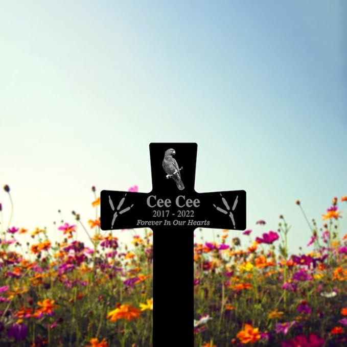 Personalized Bird Memorial Stake Custom Bird Photo Forever in Our Heart Metal 12x12 inch Bird Grave Marker Bird Loss Gift Sympathy Gift for Bird Lover (Style 7)
