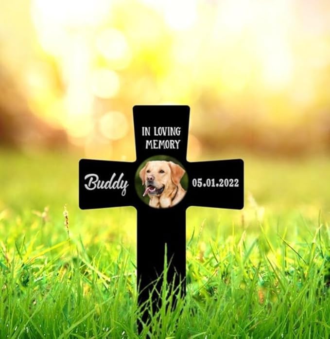 Personalized Dog Memorial Stake Custom Dog Cat Photo In Loving Memory Of Metal 12x12 inch Pet Grave Marker Dog Loss Gift Sympathy Gift for Dog Lover (Style 23)