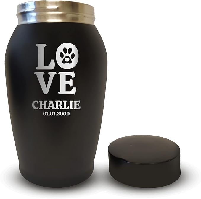 Personalized Custom Dog Urn Engraved Dog Name and Date - Stainless Steel cremation urns for dogs ashes with Airtight Closure | Love Print