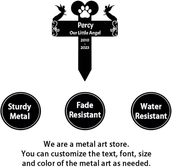 Custom Dog Cat Pet Grave Marker Metal Pet Memorial Stake with Angels, Personalized Paw Memorial Garden Stake Plaque, Remembrance Cross Pet Memorial Gifts Cemetery Yard Grave Decor