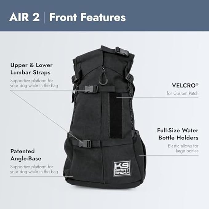 K9 Sport Sack Air 2 - Small, Jet Black - Ideal for Dogs with 13-16” Back Length - Durable, Breathable Backpack-Style Carrier - Perfect for Walks, Short Hikes & Public Transportation