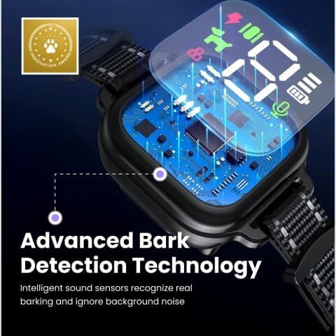 No Bark Anti-Bark Dog Collar, Smart Bark Control with 4 Modes, 8 Sensitivity Levels, Rechargeable for Dogs (White)