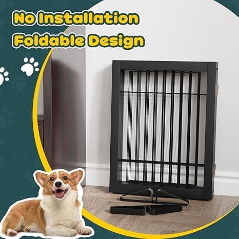 Semiocthome Freestanding Dog Gate Indoor,Dog Gates for Doorways and Stairs,24" H- 4 Panels Puppy Gate with 2 Metals Stands Adjustable Safety Fence Wire Pet Gates - Black