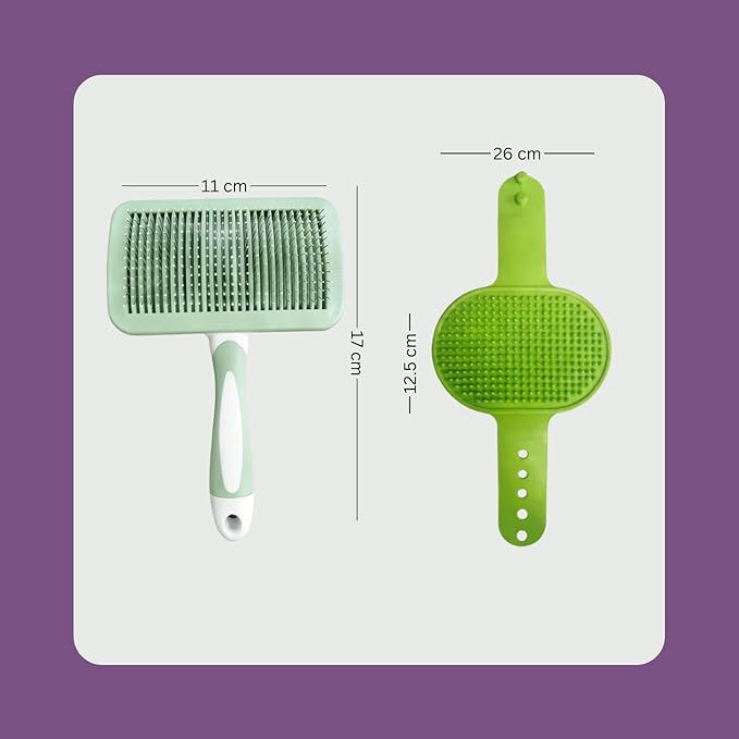 2 Pcs Self Cleaning Deshedding Dog Brush & Bath Brush - Skin Friendly Shedding Grooming Tool For Dogs, Cats And Puppies, Premium Pet Supplies, Green