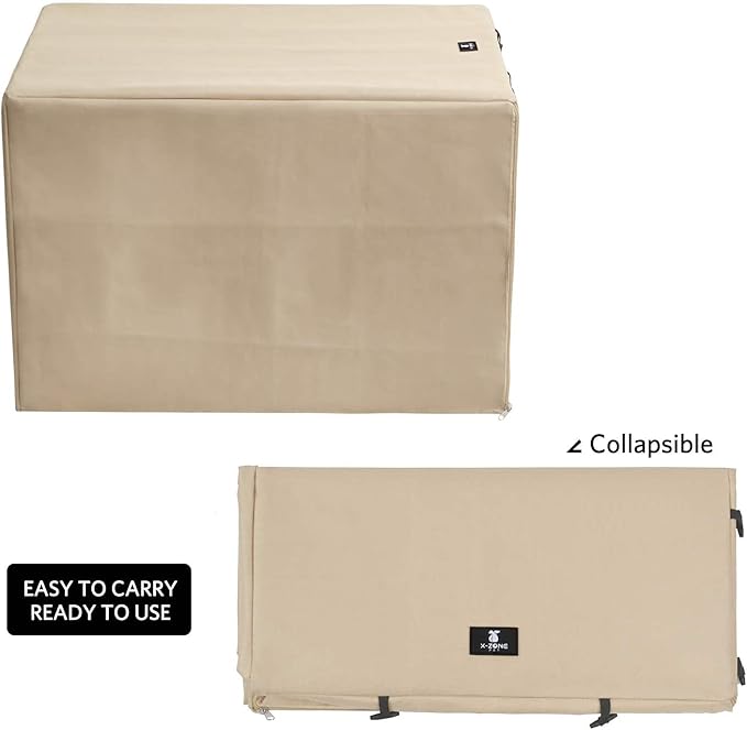 X-ZONE PET Double Door Dog Crate Cover - Polyester Pet Kennel Cover (Fits 24 30 36 42 48 inches Wire Crate) (24 Inch, Tan)