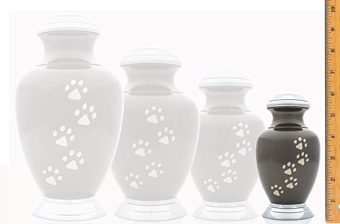Kennedy Paws Series Pet Urn for Dogs and Cats, Handmade Aluminum Memorial Cremation Urn (Small - Pets up to 25 lbs, Slate, Pewter, Vertical, Chrome)