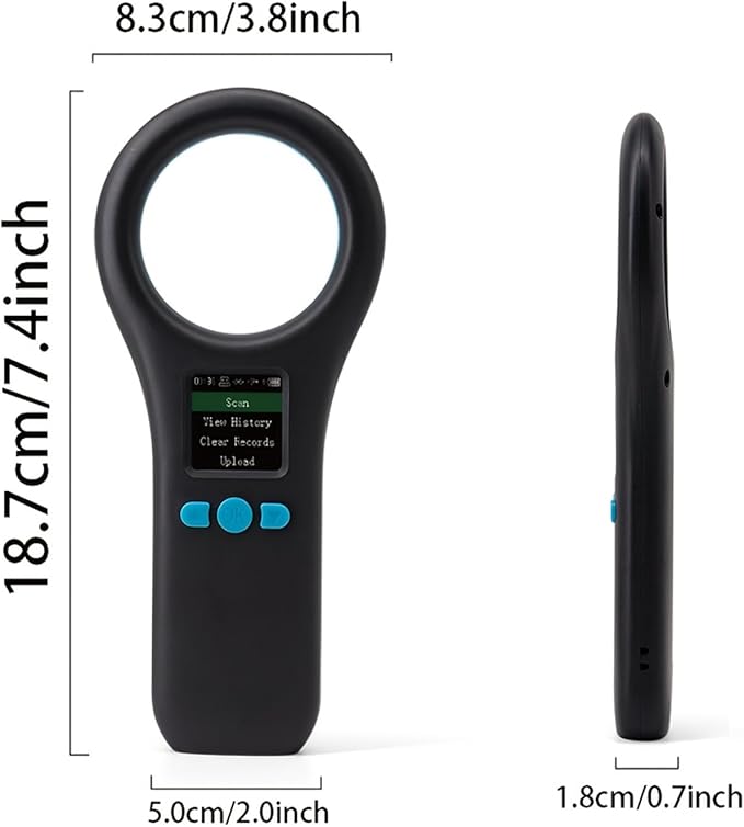 Pet Microchip Scanner, 134.2KHz/125KHz Animal Chip Reader Rechargeable Reader with 500 Data Storage, EMID/FDX-B/ISO1784/85 Pet ID Scanner for Dog/Cat/Pig/Animal (Black)