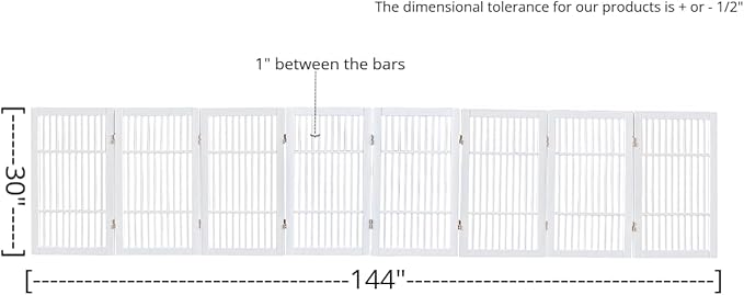 Urnporium Pet Dog Gate Freestanding, Strong Durable Folding Wooden Fence, Portable Acacia Hardwood Safety Barrier for Indoor & Outdoor Use (White Pet Gate, 8 Panel 30" Tall)