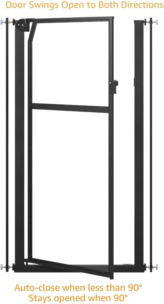 unipaws 56" Extra Tall Pet Gate, Clear Transparent Tall Cat Gate, 29.5-33.5" Wide No Drilling Pressure Mounted Dog Gate for Doorway, Hallway, Stairs, Black
