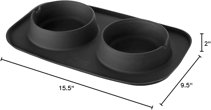 Croc Liner Pet Feeding System, Dog and Cat Bowls, Removable Dishwasher Safe Food and Water Dishes, Non-Slip, Non-Spill Silicone Pad, Raised Edges to Avoid Mess & Spills (Dark Gray)