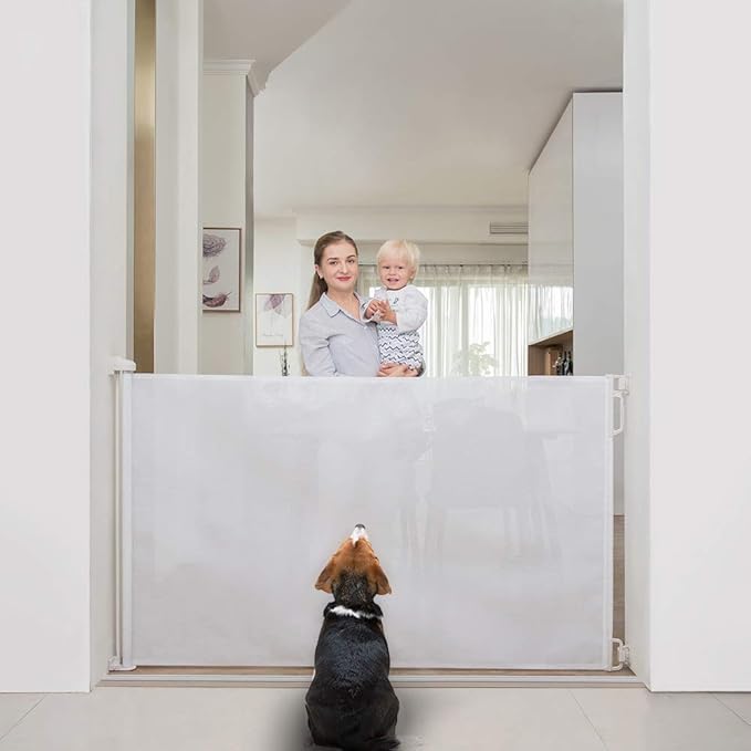 EasyBaby Extra Wide and Extra Tall Retractable Baby Gate Extends up to 71" Wide, 39.3" (100cm) Tall, White/Pet Retractable Gates for Stairs, Doorways, Hallways, Indoor and Outdoor