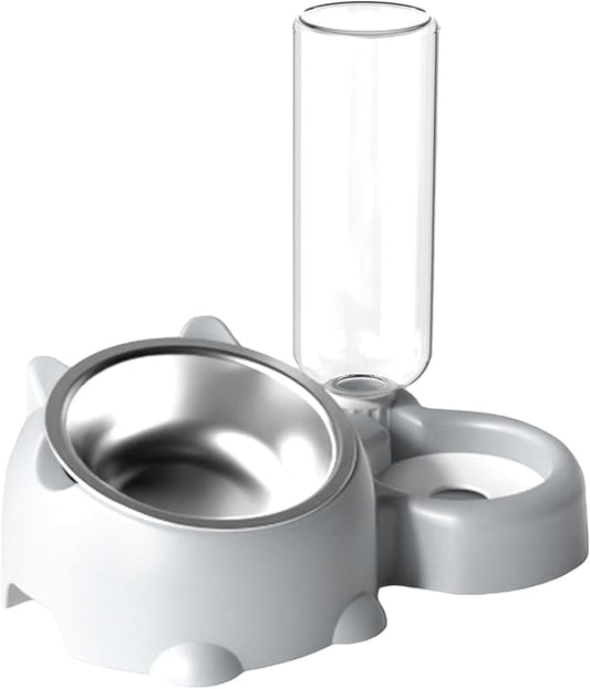 Dog Bowls, Cat Food and Water Bowl Set 16 Degree Tilted Dog Dish with Water Dispenser Automatic Dispenser Bottle Spill Proof Pet Feeder for Cats and Dogs