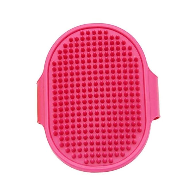 Dog Grooming Brush, Pet Shampoo Bath Brush Soothing Massage Rubber Comb with Adjustable Ring Handle for Long Short Haired Dogs and Cats(Rose Red)