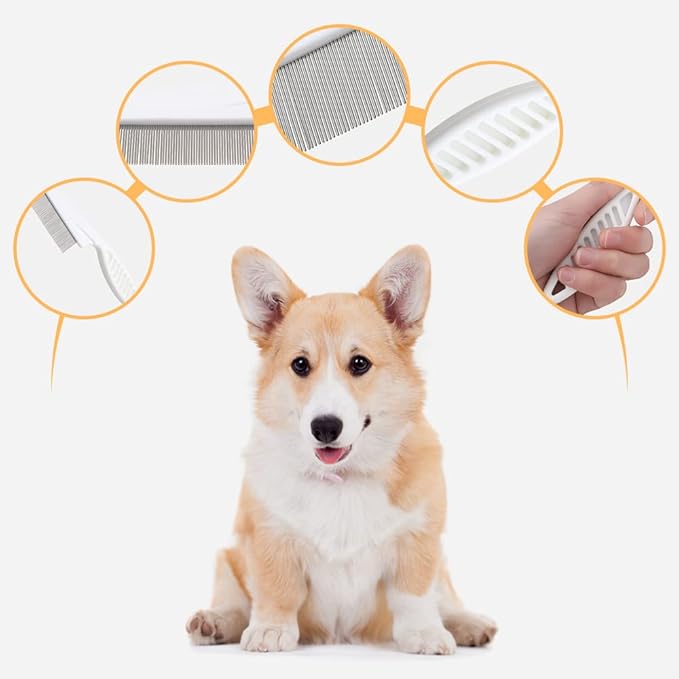 Pet Comb, Multifunctional Stainless Steel Tear Stain Removal Comb, 2 in 1 Pet Grooming Brush, Magic Pets Grooming Comb Kit for Small Dogs Puppies, Purple-2Pcs