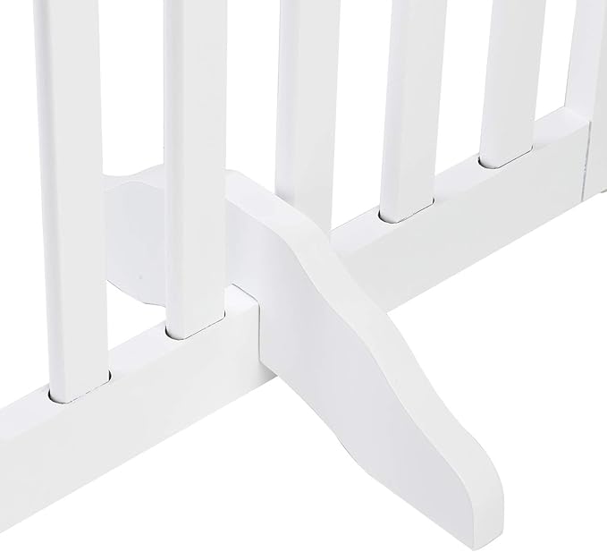 Bonnlo 30” Tall Free Standing Dog Gate for Doorways, 4 Panel Folding Pet Gates for The House Extra Wide, Indoor Dog Fence Wooden Gate for Puppy | Up to 83” Wide | White | 4 Foot Supporters