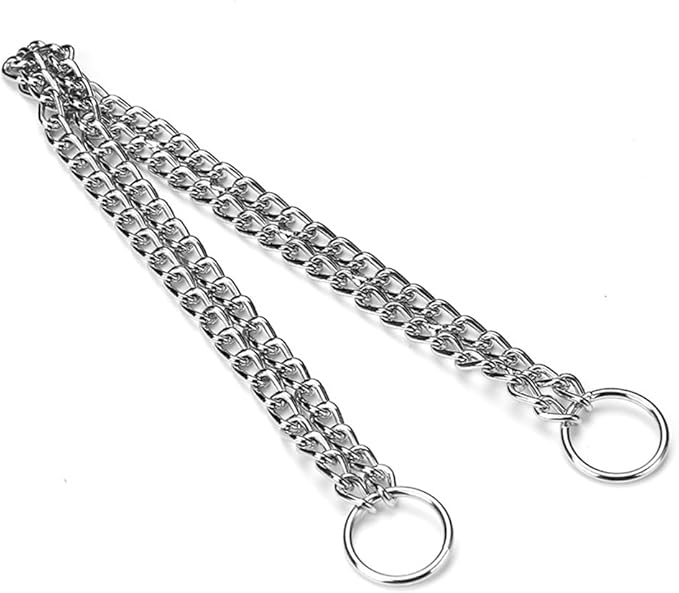 Silver Choker Collar for Dogs, Training Double Row Chain Collars Metal Slip Choke Martingale Collars for Small Medium Large Dog, D2.5mm