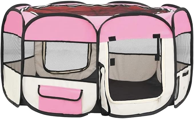 vidaXL Dog Playpen Pink and Cream Polyester 49.2 in x 49.2 in x 24.0 in